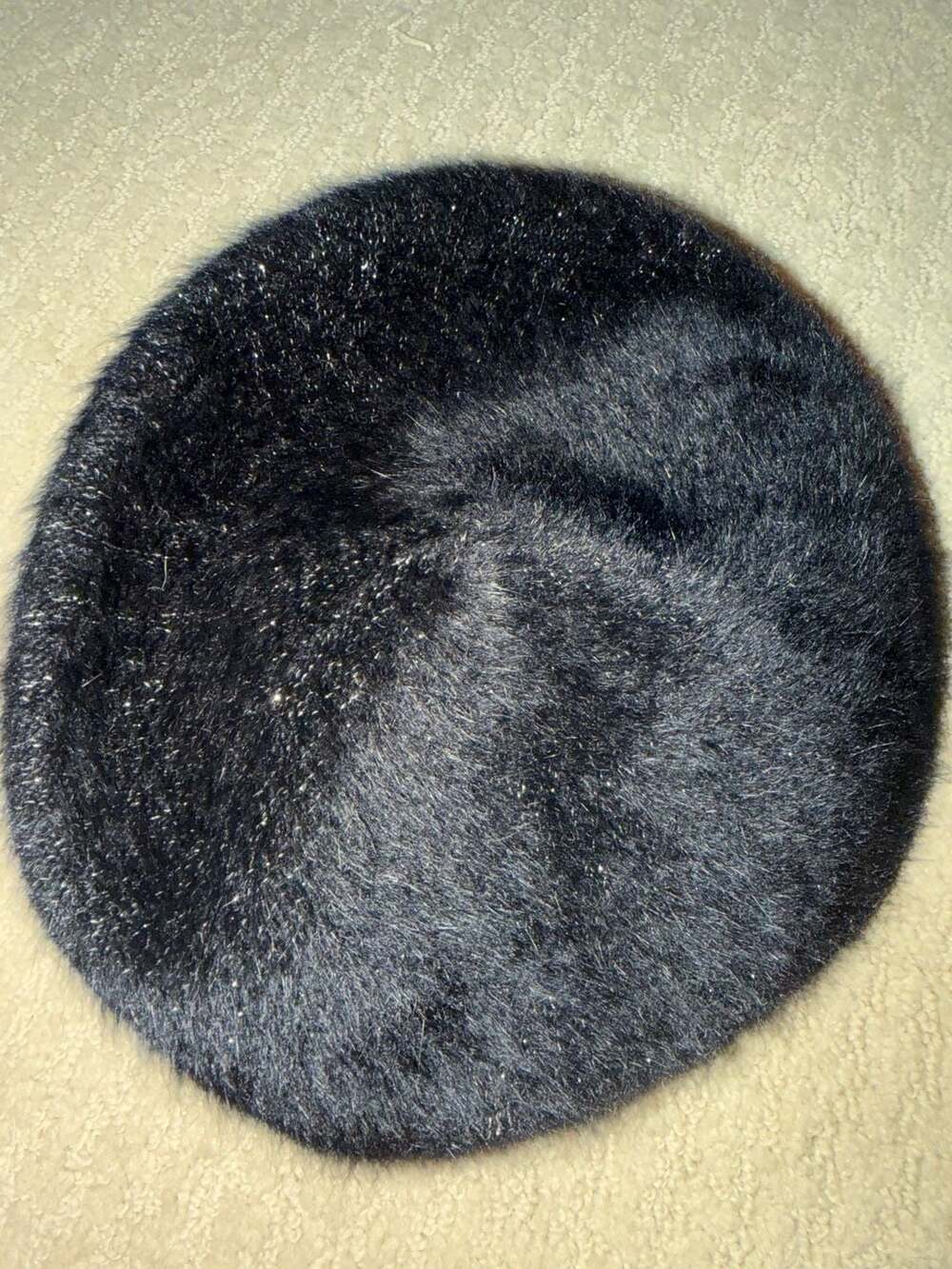 Nine West Black Fuzzy Sparkly Beret Hat - Picture 7 of 10